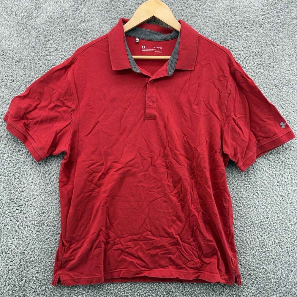 Under Armour Polo Shirt Mens Size XL Loose Fit S/S Heat Gear Performance‎ Red